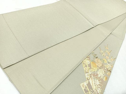 平和屋着物◎太鼓柄袋帯　御所車花鳥文　金彩　正絹　逸品　CAAW9687nb