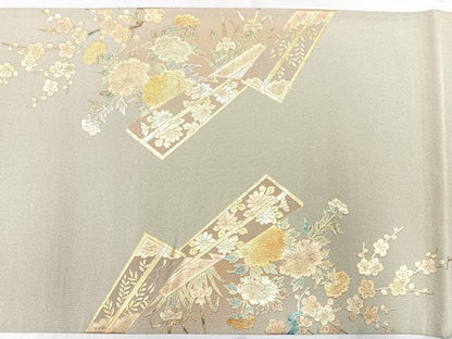 平和屋着物◎太鼓柄袋帯　御所車花鳥文　金彩　正絹　逸品　CAAW9687nb
