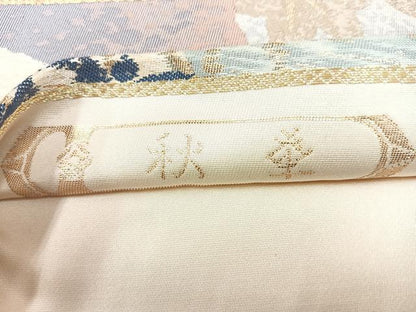 平和屋着物◎六通柄袋帯　唐織　秋花　金糸　正絹　逸品　CAAW9692nb