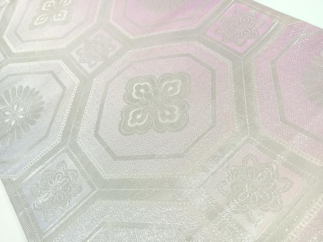 平和屋着物◎両面　全通柄袋帯　蜀江花菱文　銀糸　正絹　逸品　CAAW9710nb