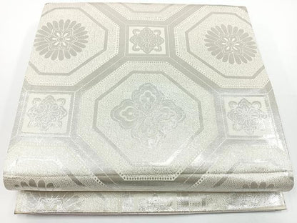 平和屋着物◎両面　全通柄袋帯　蜀江花菱文　銀糸　正絹　逸品　CAAW9710nb