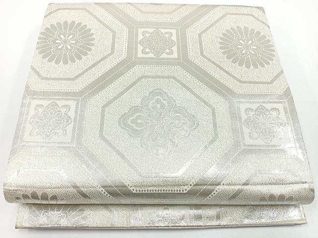 平和屋着物◎両面　全通柄袋帯　蜀江花菱文　銀糸　正絹　逸品　CAAW9710nb