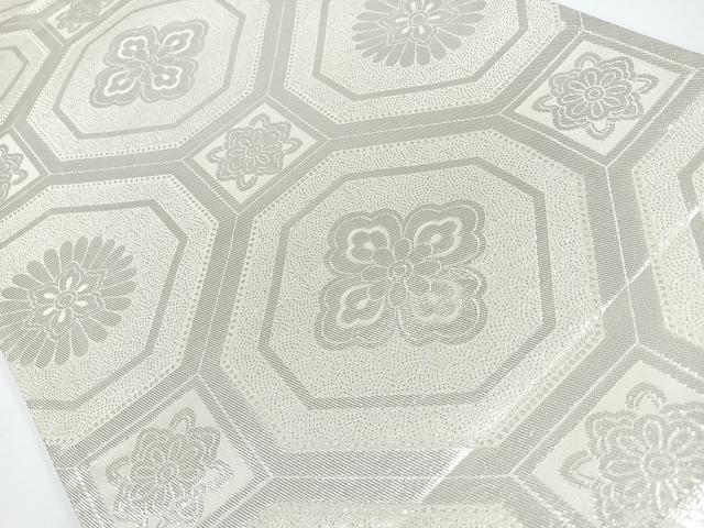 平和屋着物◎両面　全通柄袋帯　蜀江花菱文　銀糸　正絹　逸品　CAAW9710nb