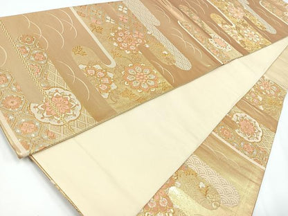 平和屋着物◎六通柄袋帯　唐織　エ霞花文　金糸　正絹　逸品　CAAW9736nb