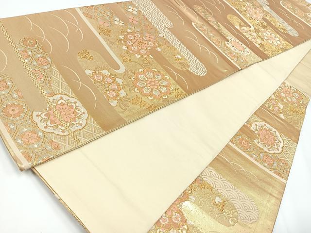 平和屋着物◎六通柄袋帯　唐織　エ霞花文　金糸　正絹　逸品　CAAW9736nb