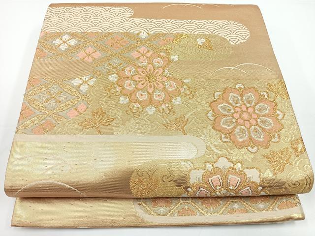 平和屋着物◎六通柄袋帯　唐織　エ霞花文　金糸　正絹　逸品　CAAW9736nb