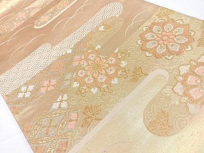 平和屋着物◎六通柄袋帯　唐織　エ霞花文　金糸　正絹　逸品　CAAW9736nb