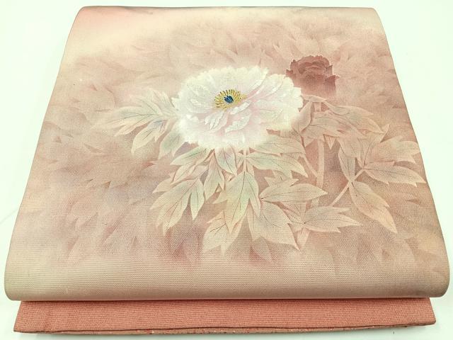 平和屋着物◎太鼓柄袋帯　手描き　草花文　金糸　正絹　逸品　CAAW9742nb