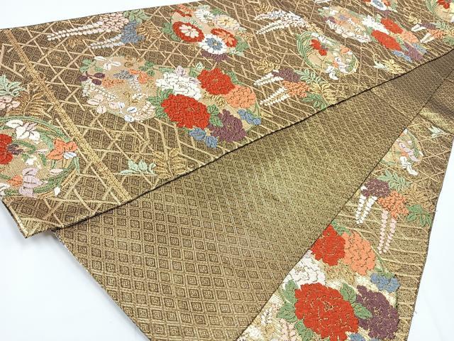 平和屋着物◎佐賀錦　六通柄袋帯　唐織　花丸文　黒地　金糸　正絹　逸品　CAAW9746nb