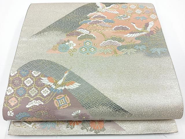 平和屋着物◎六通柄袋帯 唐織 遠山飛鶴花文 金銀糸 正絹 逸品 CAAW9768nb
