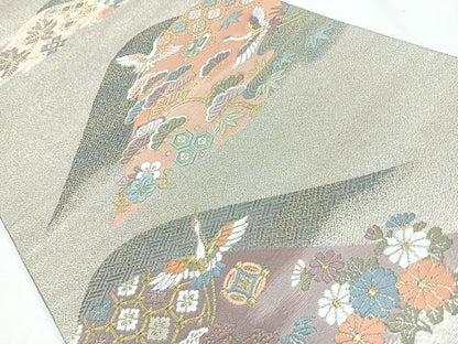 平和屋着物◎六通柄袋帯 唐織 遠山飛鶴花文 金銀糸 正絹 逸品 CAAW9768nb