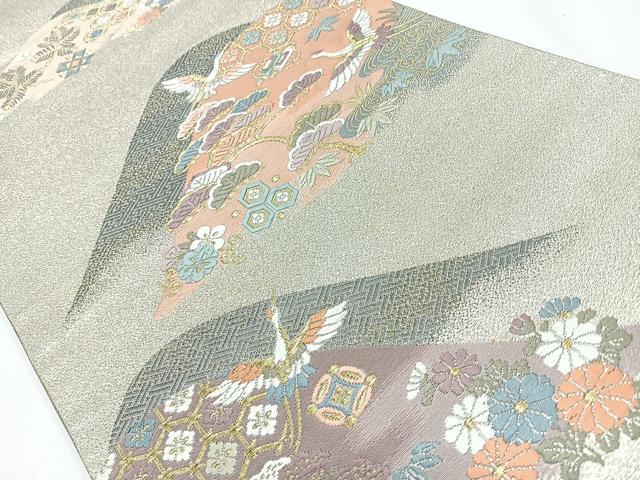 平和屋着物◎六通柄袋帯 唐織 遠山飛鶴花文 金銀糸 正絹 逸品 CAAW9768nb