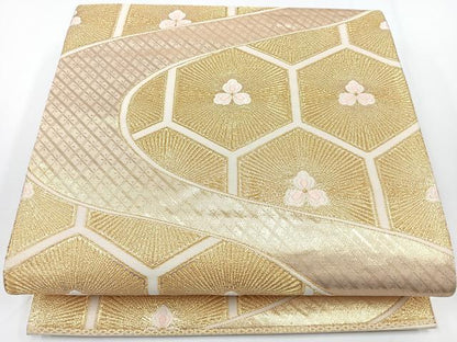 平和屋着物◎六通柄袋帯　唐織　亀甲松文　金糸　正絹　逸品　CAAW9769nb