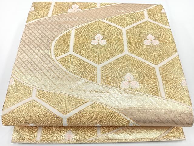 平和屋着物◎六通柄袋帯　唐織　亀甲松文　金糸　正絹　逸品　CAAW9769nb