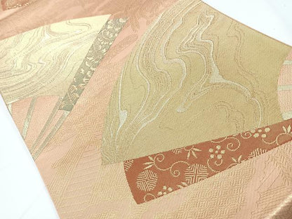 平和屋着物◎六通柄袋帯 扇面流水文 金糸 正絹 逸品 CAAW9794nb