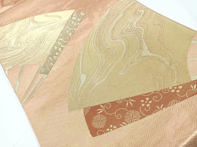 平和屋着物◎六通柄袋帯 扇面流水文 金糸 正絹 逸品 CAAW9794nb