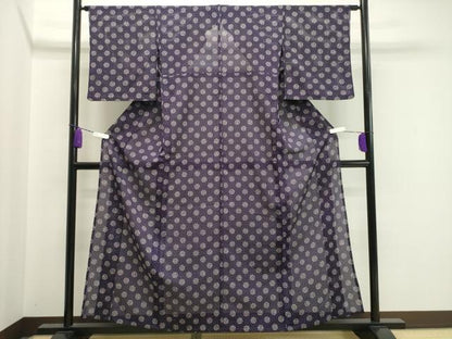 平和屋着物＊夏物 小紋 縦絽 舞桜吉祥丸文 正絹 逸品 CAAW9869gh
