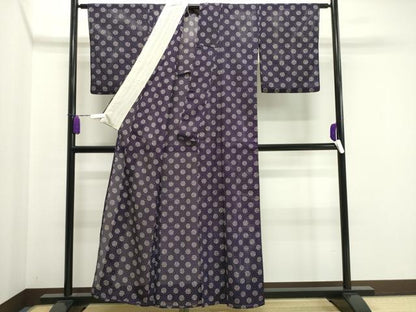平和屋着物＊夏物 小紋 縦絽 舞桜吉祥丸文 正絹 逸品 CAAW9869gh
