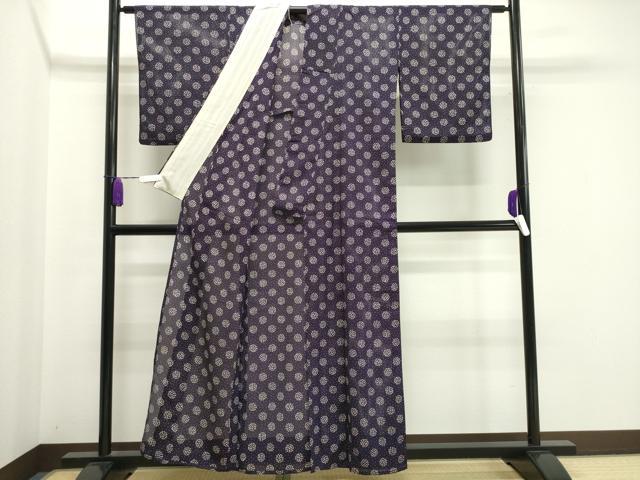 平和屋着物＊夏物 小紋 縦絽 舞桜吉祥丸文 正絹 逸品 CAAW9869gh