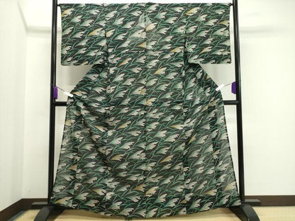 平和屋着物＊夏物 小紋 絽 草木文 黒地 正絹 逸品 CAAW9874gh
