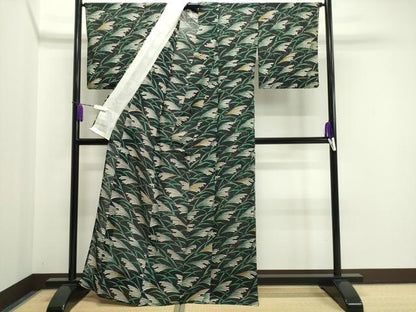 平和屋着物＊夏物 小紋 絽 草木文 黒地 正絹 逸品 CAAW9874gh