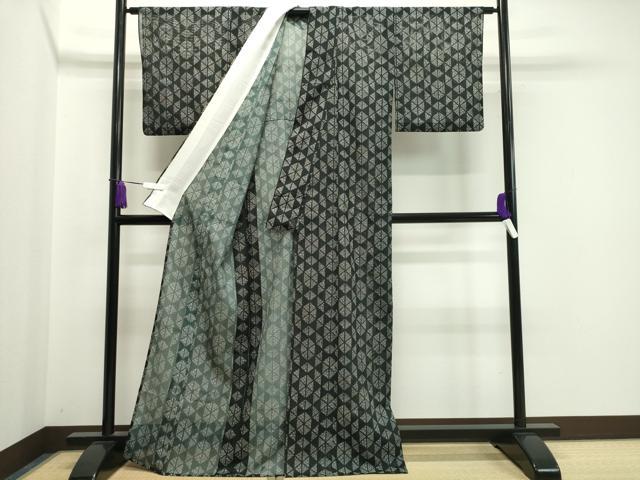 平和屋着物＊夏物 小紋 絽 吉祥花文 黒地 洗える着物 CAAW9876gh