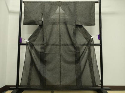 平和屋着物＊夏物　小紋　紗　吉祥文　黒地　洗える着物　CAAW9877gh