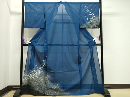 平和屋着物＊夏物 訪問着 絽 立波群鶴文 金銀彩 洗える着物 CAAW9880gh