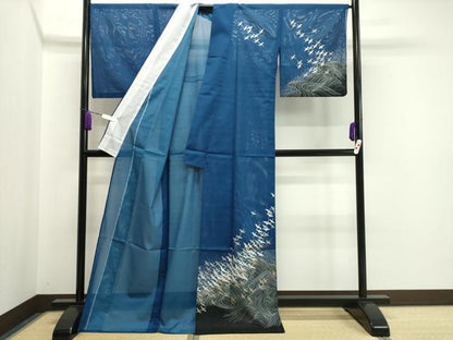 平和屋着物＊夏物 訪問着 絽 立波群鶴文 金銀彩 洗える着物 CAAW9880gh