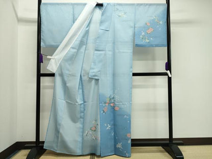 平和屋着物＊夏物 訪問着 絽 草花文 暈し染め 金彩 洗える着物 CAAW9882gh