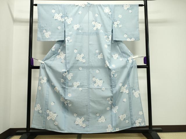 平和屋着物＊夏物　小紋　絽　舞桜文　洗える着物　CAAW9891gh