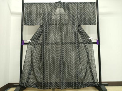 平和屋着物＊夏物 小紋 絽 吉祥文 黒地 洗える着物 CAAW9898gh