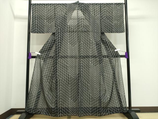 平和屋着物＊夏物 小紋 絽 吉祥文 黒地 洗える着物 CAAW9898gh