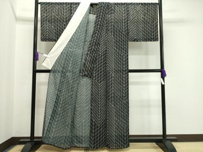 平和屋着物＊夏物 小紋 絽 吉祥文 黒地 洗える着物 CAAW9898gh