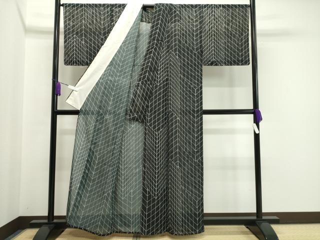 平和屋着物＊夏物 小紋 絽 吉祥文 黒地 洗える着物 CAAW9898gh