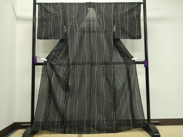 平和屋着物＊夏物 小紋 絽 草木文 黒地 洗える着物 CAAW9899gh