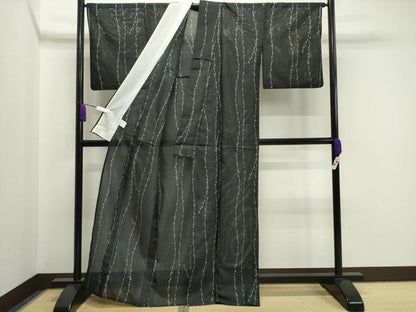 平和屋着物＊夏物 小紋 絽 草木文 黒地 洗える着物 CAAW9899gh