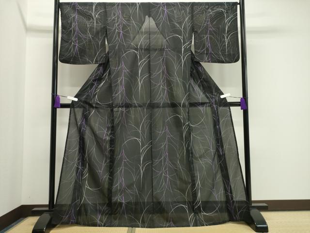 平和屋着物＊夏物 小紋 絽 草木文 黒地 洗える着物 CAAW9901gh