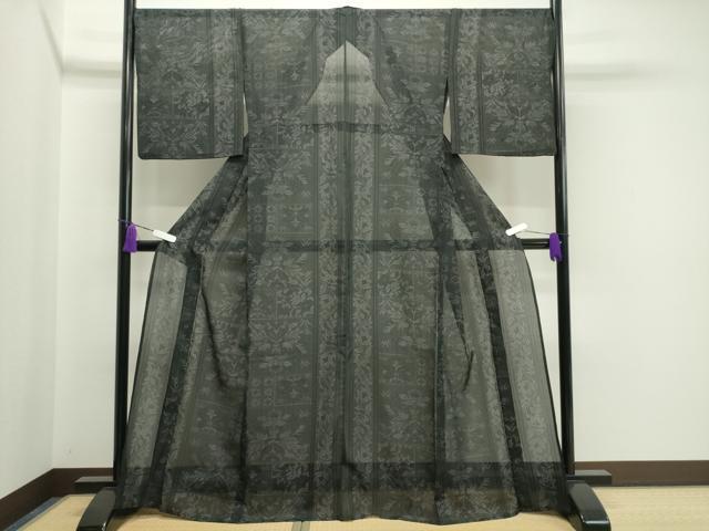 平和屋着物＊夏物 小紋 紗 吉祥更紗花文 黒地 洗える着物 CAAW9903gh