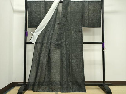 平和屋着物＊夏物 小紋 紗 吉祥更紗花文 黒地 洗える着物 CAAW9903gh