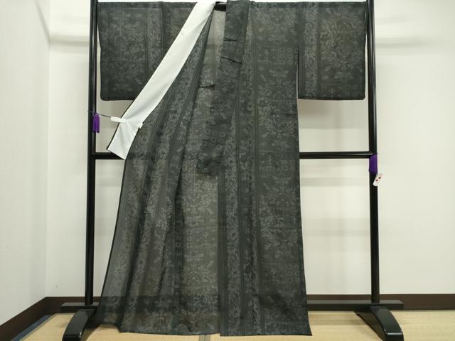 平和屋着物＊夏物 小紋 紗 吉祥更紗花文 黒地 洗える着物 CAAW9903gh