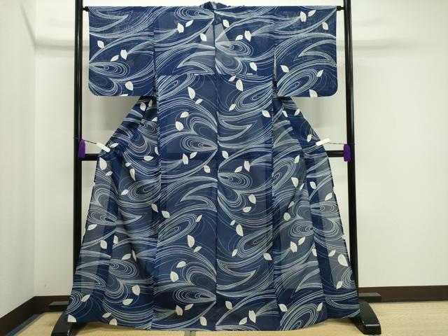 平和屋着物＊夏物 小紋 絽 舞葉文 洗える着物 CAAW9906gh