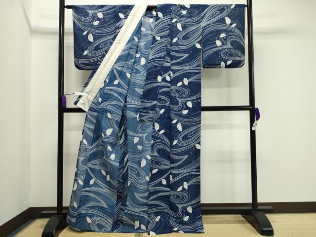 平和屋着物＊夏物 小紋 絽 舞葉文 洗える着物 CAAW9906gh