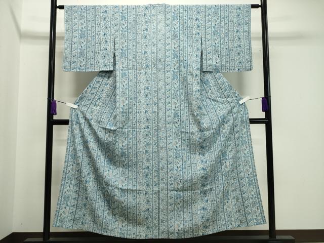 平和屋着物＊夏物 小紋 絽 更紗花唐草間道 正絹 逸品 未使用 CAAW9942gh