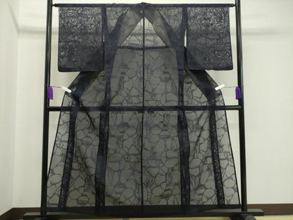 平和屋着物＊夏物 色無地 吉祥紋紗 黒紅色 正絹 逸品 CAAW9943gh