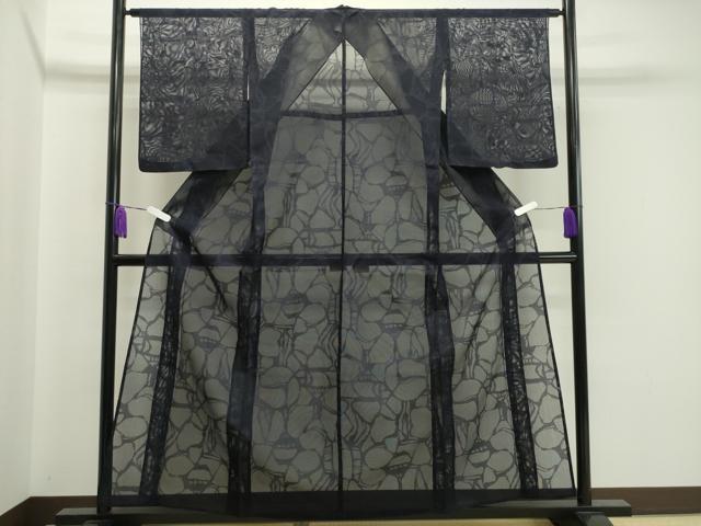 平和屋着物＊夏物 色無地 吉祥紋紗 黒紅色 正絹 逸品 CAAW9943gh