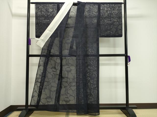 平和屋着物＊夏物 色無地 吉祥紋紗 黒紅色 正絹 逸品 CAAW9943gh