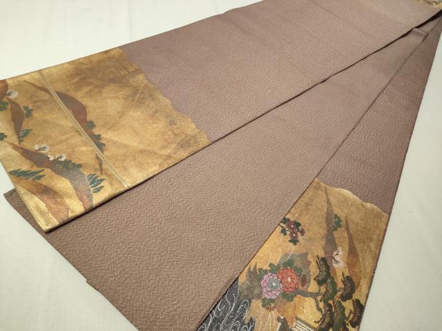 平和屋着物▼太鼓柄袋帯 手描き 燿斐天目 金通し地 正絹 逸品 CAAX0171vp