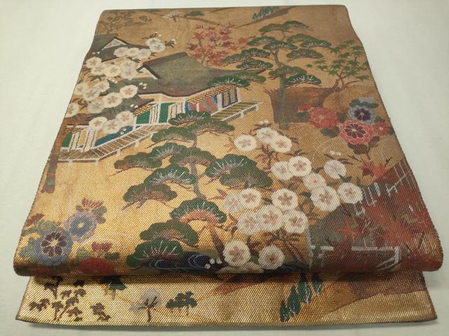 平和屋着物▼太鼓柄袋帯 手描き 燿斐天目 金通し地 正絹 逸品 CAAX0171vp