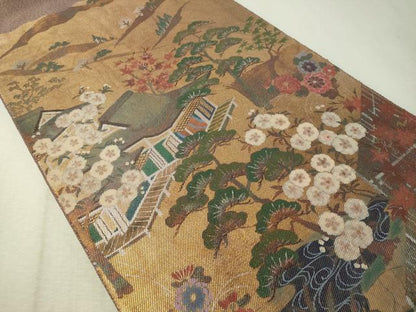 平和屋着物▼太鼓柄袋帯 手描き 燿斐天目 金通し地 正絹 逸品 CAAX0171vp